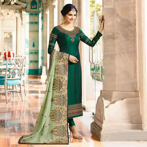 Amazing Green Colored Embroidered Work Party Wear Georgette Salwar Suit