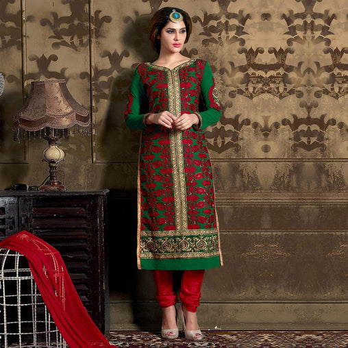 Green - Red Georgette Salwar Suit