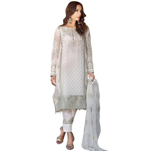 Classy White Designer Embroidered Georgette Pant Style Suit