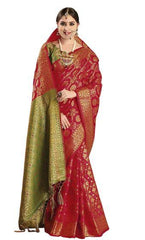 ETHNICJUNCTION SILK WITH BLOUSE PIECE SAREE (EJ1182-1012_ RED_ FREE SIZE)