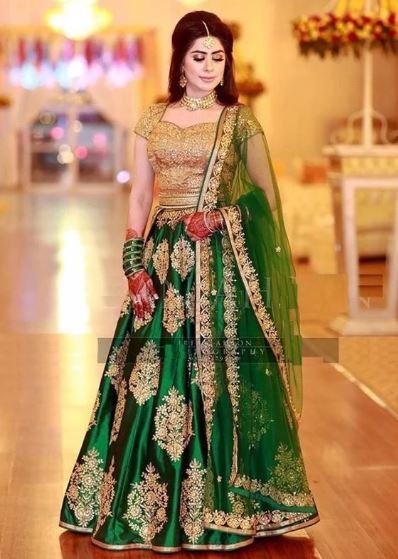 GREEN EMBROIDERED ATTRACTIVE PARTY WEAR LEHENGA CHOLI AND DUPATTA SET