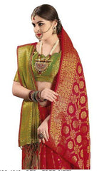 ETHNICJUNCTION SILK WITH BLOUSE PIECE SAREE (EJ1182-1012_ RED_ FREE SIZE)