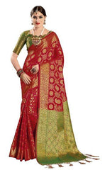 ETHNICJUNCTION SILK WITH BLOUSE PIECE SAREE (EJ1182-1012_ RED_ FREE SIZE)