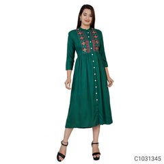 Pretty Rayon Solid With Embroidery Kurtis