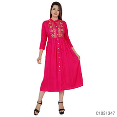 Pretty Rayon Solid With Embroidery Kurtis