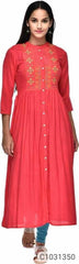 Pretty Rayon Solid With Embroidery Kurtis